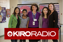 Julie Metzger, adolescent girls with KIRO Radio logo